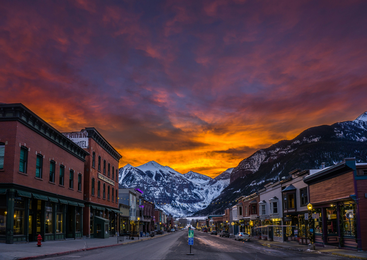 town orange sunset winter