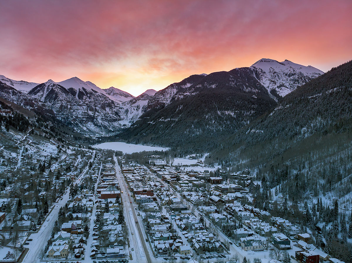 winter aerial Telluride, CO