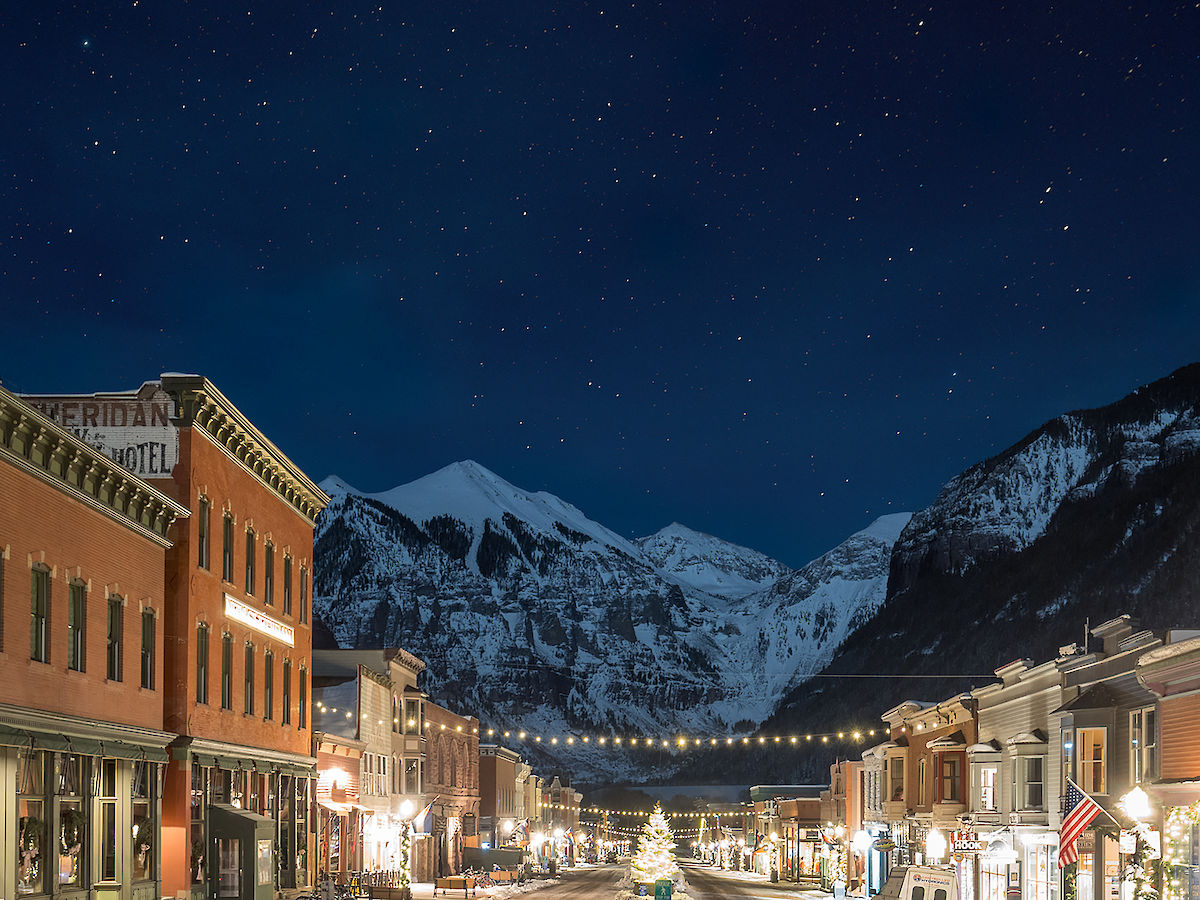historic town of Telluride, CO in winter