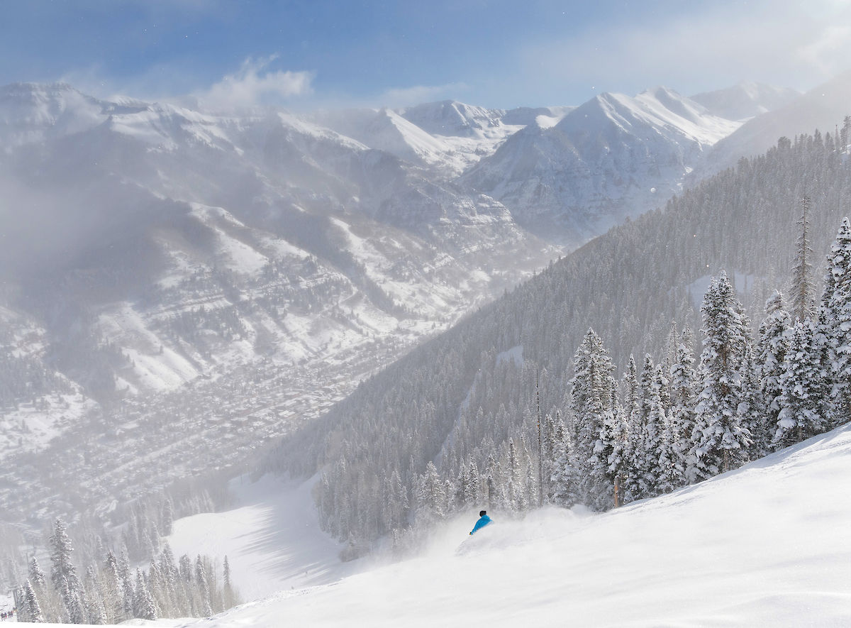 skiing in historic town of Telluride, CO